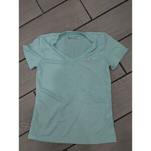 Under Armour HeatGear Teal Blue V Neck T Shirt Women's Small Athletic Sporty